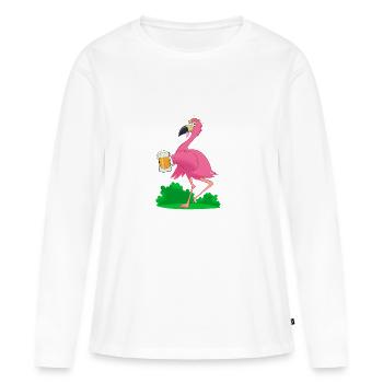 Le flamant ivrogne - T-shirt manches longues Premium bio Femme - blanc - Devant - Julia (174cm)