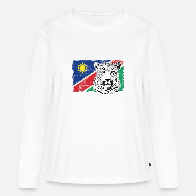 Namibia Flag - Leopard - Frauen Premium Bio Langarmshirt - Weiß