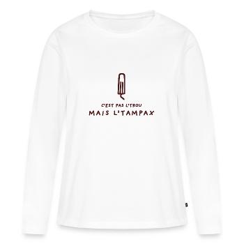 C'est pas l'trou mais l'tampax - Humour Beauf - T-shirt manches longues Premium bio Femme - blanc - Devant - Julia (174cm)