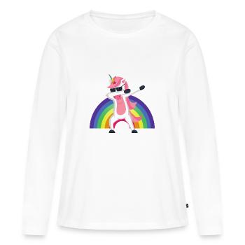 Einhorn Dab, Dabbendes Einhorn, DAB, Regenbogen - Frauen Premium Bio Langarmshirt - Weiß - Vorne - Julia (174cm)