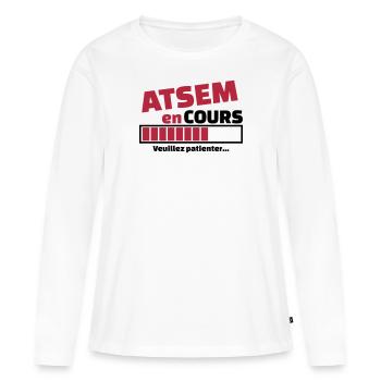 atsem en cours - T-shirt manches longues Premium bio Femme - blanc - Devant - Julia (174cm)