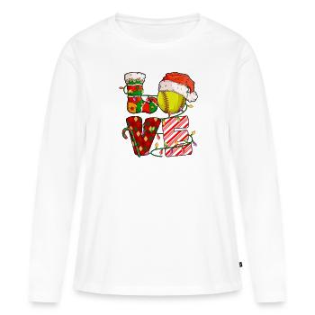 Softball Noël Joueur de softball Cadeau de fête de Noël - T-shirt manches longues Premium bio Femme - blanc - Devant - Julia (174cm)