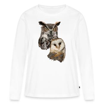 Schleiereule und amerikanische Eule - Frauen Premium Bio Langarmshirt - Weiß - Vorne - Julia (174cm)