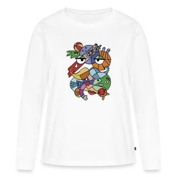 Fraîcheur abstraite des visages géométriques et de la moustache - T-shirt manches longues Premium bio Femme - blanc - Devant - Julia (174cm)