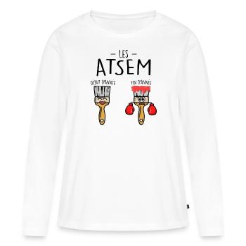 les ATSEM en début et fin d'année - T-shirt manches longues Premium bio Femme - blanc - Devant - Julia (174cm)