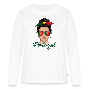 Fille Portugaise Femme Drapeau Portugal - T-shirt manches longues Premium bio Femme - blanc - Devant - Julia (174cm)