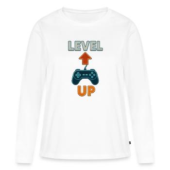 Passe au Niveau Suivant - T-shirt manches longues Premium bio Femme - blanc - Devant - Julia (174cm)