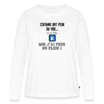 J'ai peur du plein (inflation carburant) - T-shirt manches longues Premium bio Femme - blanc - Devant - Julia (174cm)