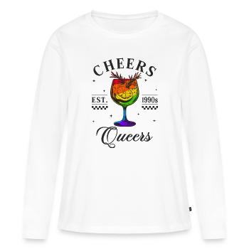 LGBTQ+ Cheers Queers Est. 1990s Pride Month - Frauen Premium Bio Langarmshirt - Weiß - Vorne - Julia (174cm)