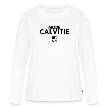 Mode calvitie activé on off - T-shirt manches longues Premium bio Femme - blanc - Devant - Julia (174cm)