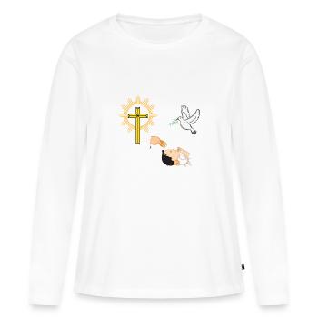Baptêmes de bébé avec une colombe et une croix - T-shirt manches longues Premium bio Femme - blanc - Devant - Julia (174cm)
