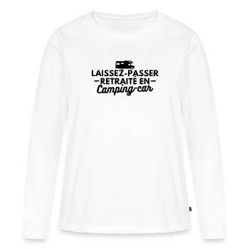 Laissez-passer retraité en camping-car - T-shirt manches longues Premium bio Femme - blanc - Devant - Julia (174cm)