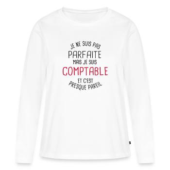 Pas parfaite mais comptable - T-shirt manches longues Premium bio Femme - blanc - Devant - Julia (174cm)