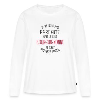 Pas parfaite mais bourguignonne - T-shirt manches longues Premium bio Femme - blanc - Devant - Julia (174cm)