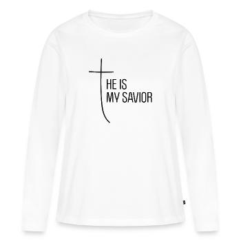 IL EST MON SAUVEUR - T-shirt manches longues Premium bio Femme - blanc - Devant - Julia (174cm)