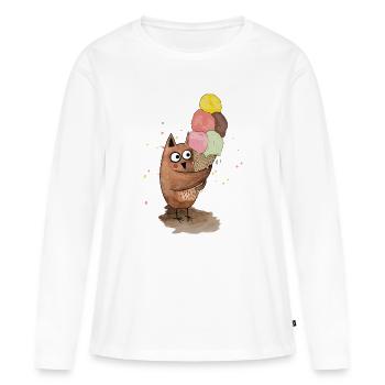 Eule mit riesigem Eis - Frauen Premium Bio Langarmshirt - Weiß - Vorne - Julia (174cm)