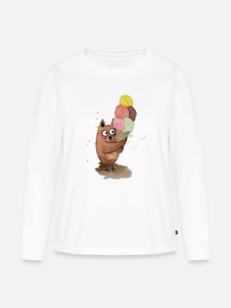 Eule mit riesigem Eis - Frauen Premium Bio Langarmshirt - Weiß