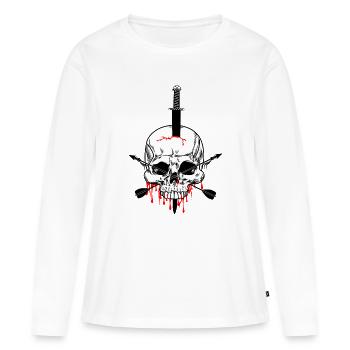 Crâne percé d’épée et de deux sangs - T-shirt manches longues Premium bio Femme - blanc - Devant - Julia (174cm)