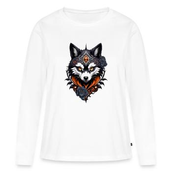 Majestueuse tête de loup, - T-shirt manches longues Premium bio Femme - blanc - Devant - Julia (174cm)