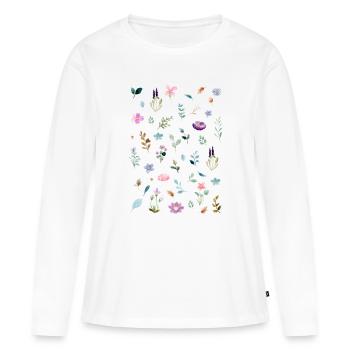 Aquarell Blumen auf Schwarz - Frauen Premium Bio Langarmshirt - Weiß - Vorne - Julia (174cm)