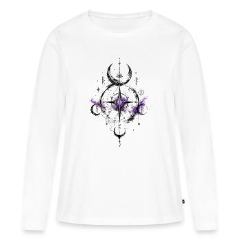 Cosmic Moon Sigil in Purple Nebula - Women's Premium Organic Long Sleeve Shirt - white - Front - Julia (174cm)