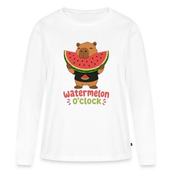 Cabybara de l’heure de la pastèque - T-shirt manches longues Premium bio Femme - blanc - Devant - Julia (174cm)