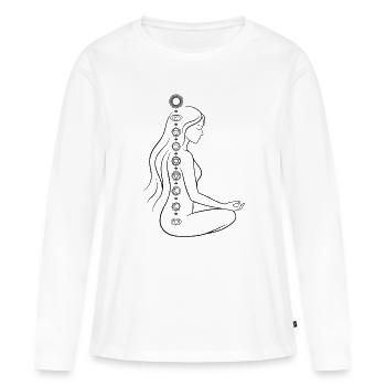 Méditation Yoga des Chakras - Femme Lotus Spirituelle - T-shirt manches longues Premium bio Femme - blanc - Devant - Julia (174cm)