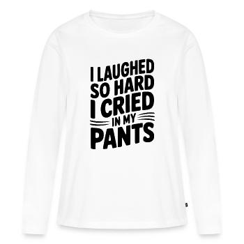 Ich habe so sehr gelacht, dass ich in die Hose geweint habe - Frauen Premium Bio Langarmshirt - Weiß - Vorne - Julia (174cm)