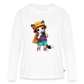 Kitten Explorer Kamera Orange - Frauen Premium Bio Langarmshirt - Weiß - Vorne - Julia (174cm)