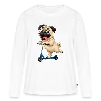 Carlin, trottinette, trottinette, dessin animé drôle - T-shirt manches longues Premium bio Femme - blanc - Devant - Julia (174cm)