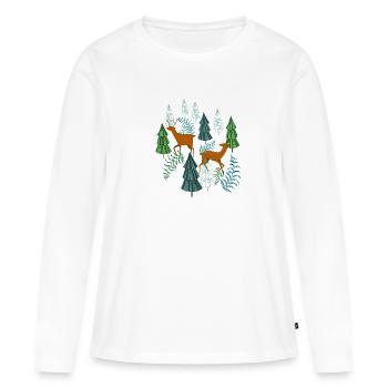 Chasses villageois cerf et chevreuil cadeau - T-shirt manches longues Premium bio Femme - blanc - Devant - Julia (174cm)