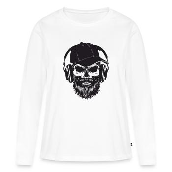 Skelett mit bart - Mütze und Kopfhoerer - Frauen Premium Bio Langarmshirt - Weiß - Vorne - Julia (174cm)