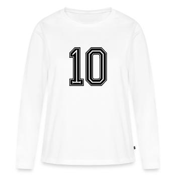 Numéro 10 : Aperçu de la conception sportive - T-shirt manches longues Premium bio Femme - blanc - Devant - Julia (174cm)