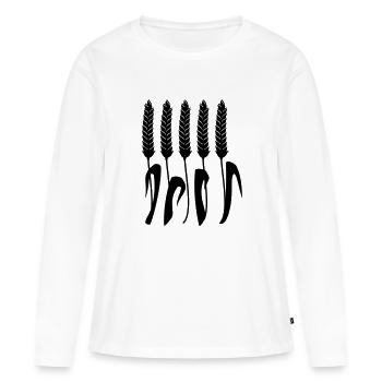 Oreilles de pointe blé / blé (1c) - T-shirt manches longues Premium bio Femme - blanc - Devant - Julia (174cm)