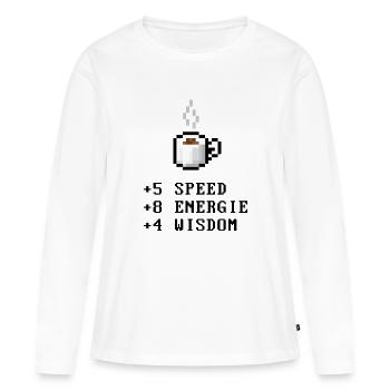 Pixel café avec Stats - T-shirt manches longues Premium bio Femme - blanc - Devant - Julia (174cm)