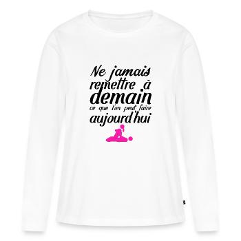 sexe couple humour position kamasutra citation dem - T-shirt manches longues Premium bio Femme - blanc - Devant - Julia (174cm)