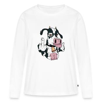 Cow middle finger - Women's Premium Organic Long Sleeve Shirt - white - Front - Julia (174cm)