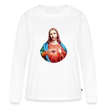 Jesus Christ | Herz Jesu linker Handsegen T-Shirt - Frauen Premium Bio Langarmshirt - Weiß - Vorne - Julia (174cm)
