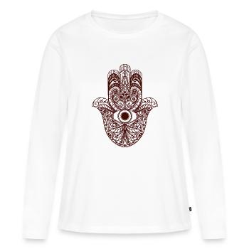 Main de Fatima - Hamsa - T-shirt manches longues Premium bio Femme - blanc - Devant - Julia (174cm)