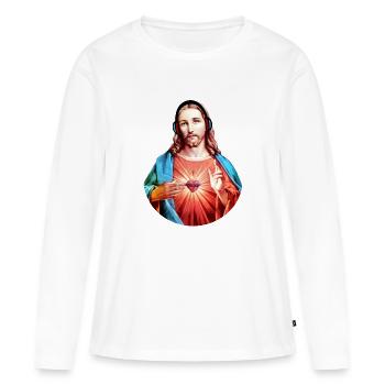 Jésus-Christ | Jésus-Christ | N’écoutez pas de musique - T-shirt manches longues Premium bio Femme - blanc - Devant - Julia (174cm)