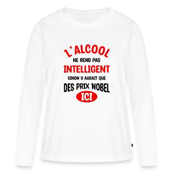 alcool, intelligent, prix nobel - humour soiree - T-shirt manches longues Premium bio Femme - blanc - Devant - Julia (174cm)