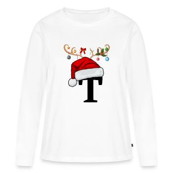 Lettre T bonnet de Noël - T-shirt manches longues Premium bio Femme - blanc - Devant - Julia (174cm)