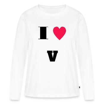 J’aime V - T-shirt manches longues Premium bio Femme - blanc - Devant - Julia (174cm)