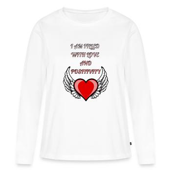 Je suis rempli d’amour et de positivité - T-shirt manches longues Premium bio Femme - blanc - Devant - Julia (174cm)