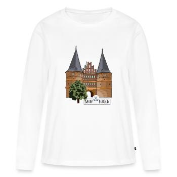 Porte Holsten Lübeck // Illustration - T-shirt manches longues Premium bio Femme - blanc - Devant - Julia (174cm)