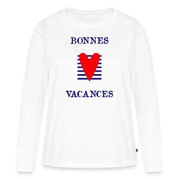 VIVE LES VACANCES. VACANCES. BONNES VACANCES. - T-shirt manches longues Premium bio Femme - blanc - Devant - Julia (174cm)