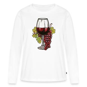 Verre à vin Raisins Vin - T-shirt manches longues Premium bio Femme - blanc - Devant - Julia (174cm)