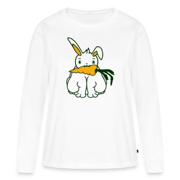 Lapin Carotte Carotte Manger Bouche Faim Obésité - T-shirt manches longues Premium bio Femme - blanc - Devant - Julia (174cm)