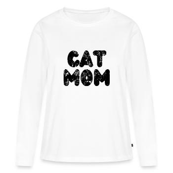 Maman chat - T-shirt manches longues Premium bio Femme - blanc - Devant - Julia (174cm)
