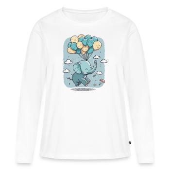 Les rêves prennent leur envol : un éléphant s’envole avec Ballo - T-shirt manches longues Premium bio Femme - blanc - Devant - Julia (174cm)